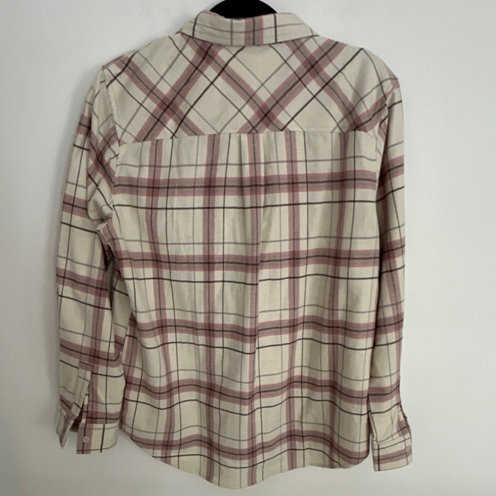 Weatherproof Flannel Comfort Stretch Button-Up Shirt Ivory Pink Gray M Women's - Picture 4 of 5
